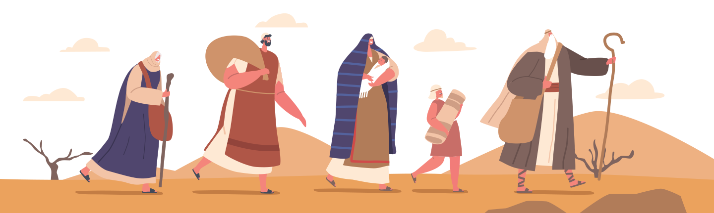Illustration of Moses leading the Children of Israel through the dessert.