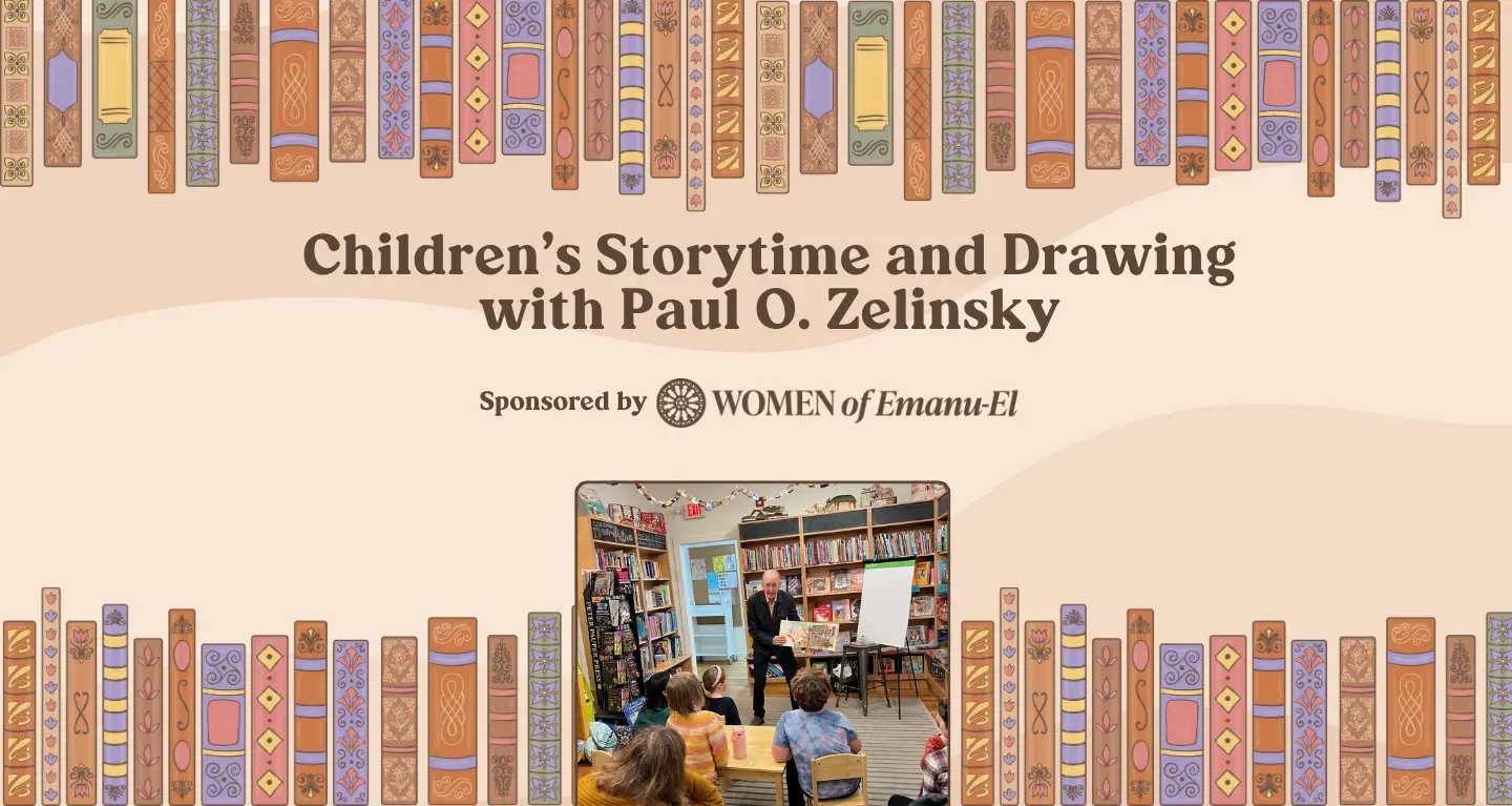Children listen to Paul O. Zelinsky reading and drawing during a storytime event at Temple Emanu-El’s vibrant children’s library.