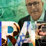 A collage showing an older man, peaceful gatherings related to Israel, and the word ISRAEL filled with symbolic images.