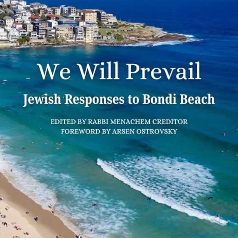 Aerial view of Bondi Beach with overlay text: Strength and Solidarity: Jewish Community Responses at Bondi Beach.