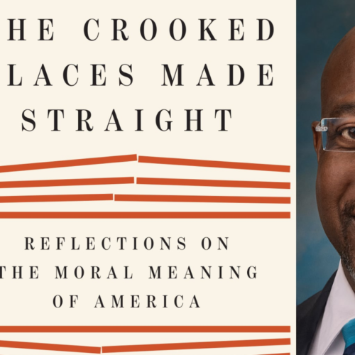 Book cover for The Crooked Places Made Straight featuring a smiling man and a Juneteenth banner on the left side.