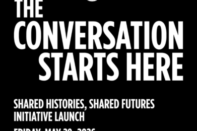 Black background with white text: The Conversation Starts Here, Temple Emanu-El event information for May 29, 2026.