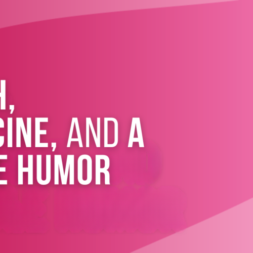 White text on a pink gradient background reads: Wisdom, healing, and joyful community.