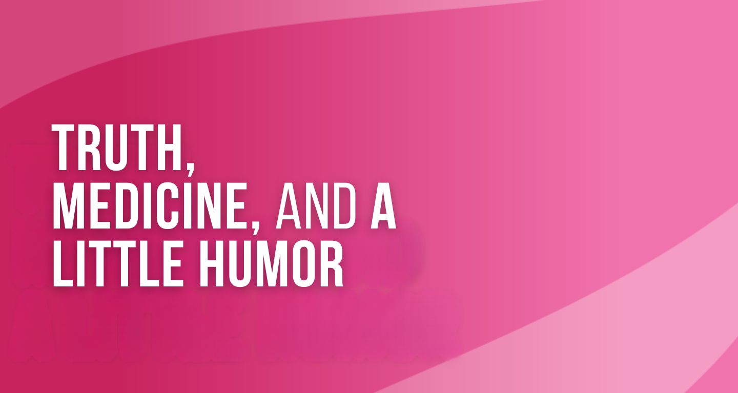White text on a pink gradient background reads: Wisdom, healing, and joyful community.