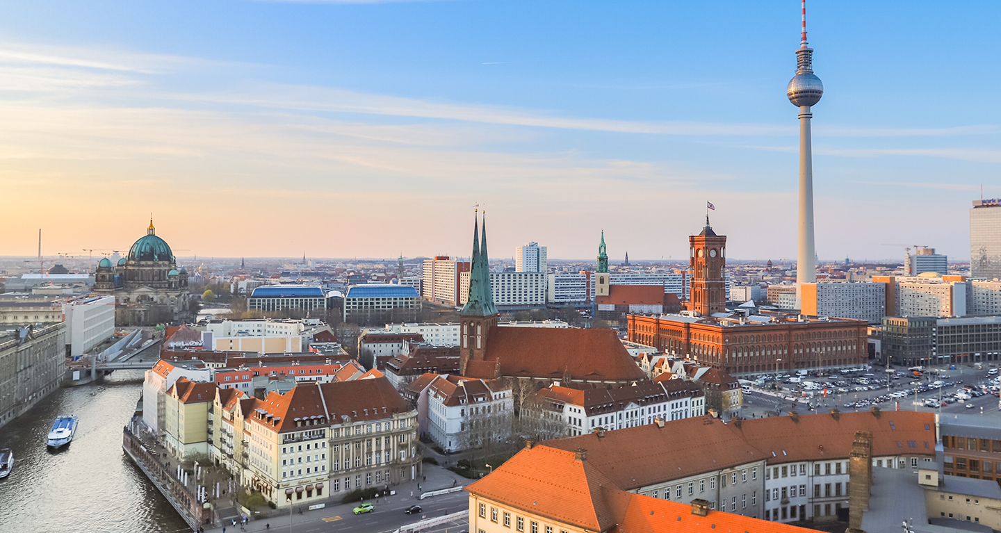 Aerial view of Berline with historic buildings visible among city landmarks.