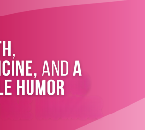White text on a pink gradient background reads: Wisdom, healing, and joyful community.
