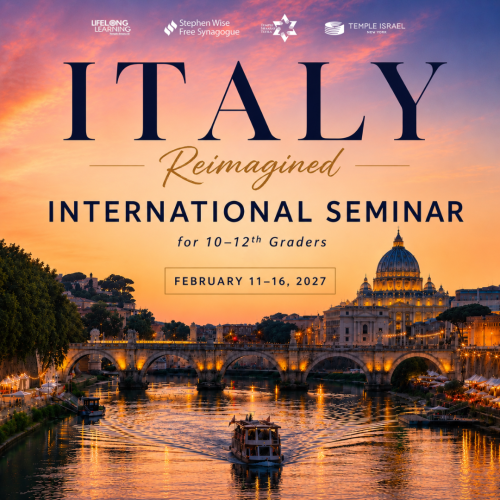 Sunset over Rome’s Tiber River, highlighting a Temple Emanu-El Italy seminar for 10th–12th graders, Feb 11–16, 2027.